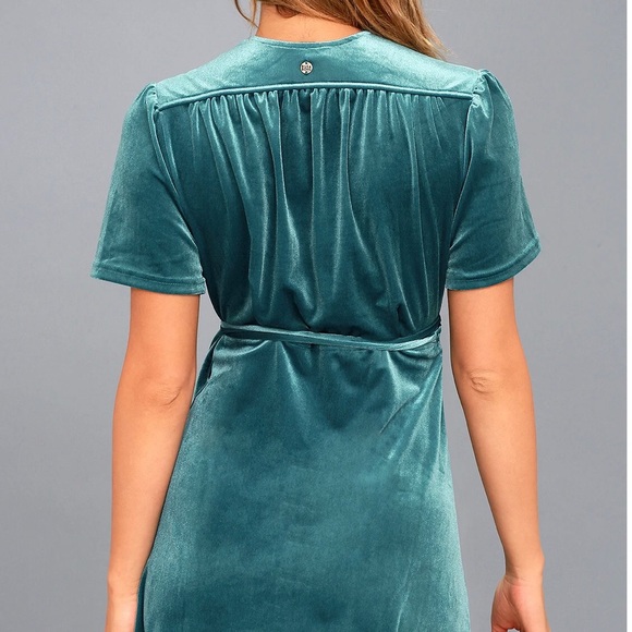 Billabong Teal Blue Velvet Wrap Tassel Mini Dress - Picture 2 of 15